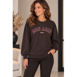Lady Day Sweater tekst Mon Amie - Donker bruin
